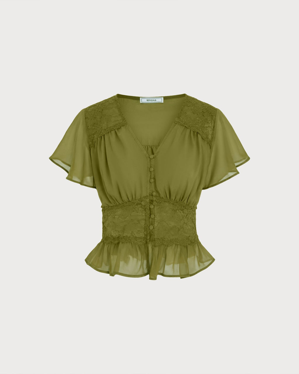 Ruched V-Neck Blouse in Green