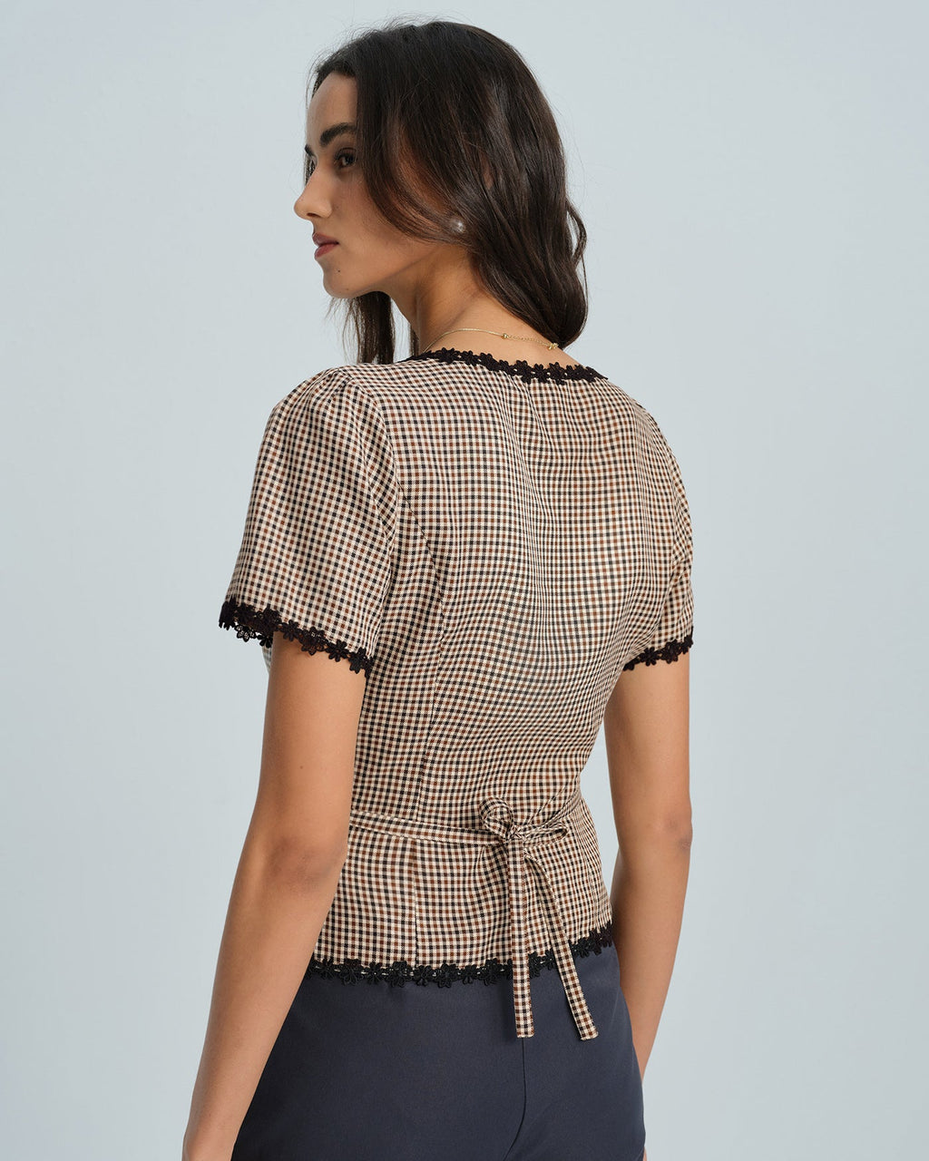 Plaid Square Neck Blouse in Coffee