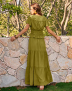 Ruched V-Neck Blouse in Green