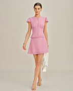 Chiffon Blouse with Pink Cut-Out Button Details