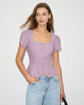 Purple Square Neck Blouse with Petal Sleeves