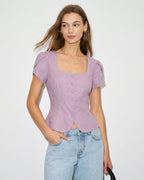 Purple Square Neck Blouse with Petal Sleeves