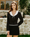 Elegant Satin Blouse with Black Collar
