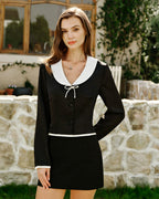 Elegant Satin Blouse with Black Collar