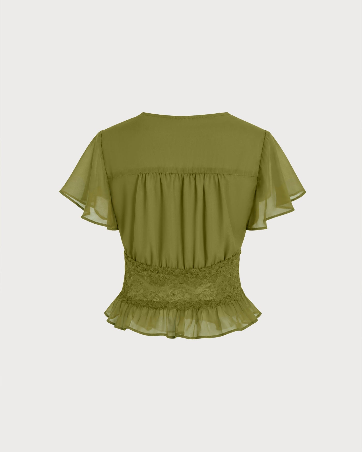 Ruched V-Neck Blouse in Green