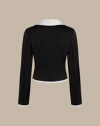 Elegant Satin Blouse with Black Collar