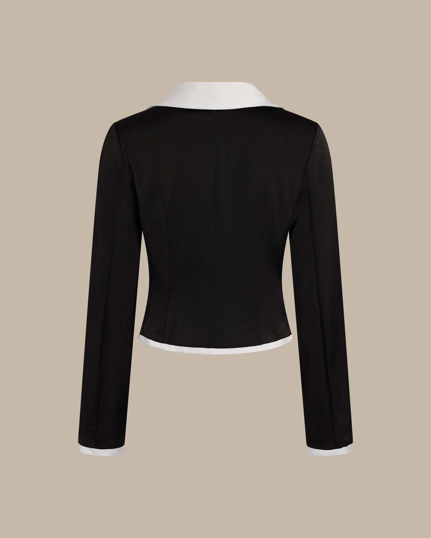 Elegant Satin Blouse with Black Collar