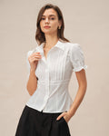 White Blouse with Puffed Sleeves and Collar