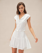 White Cap Sleeve Button-Up Top