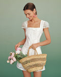 White Jacquard Blouse with Square Neckline