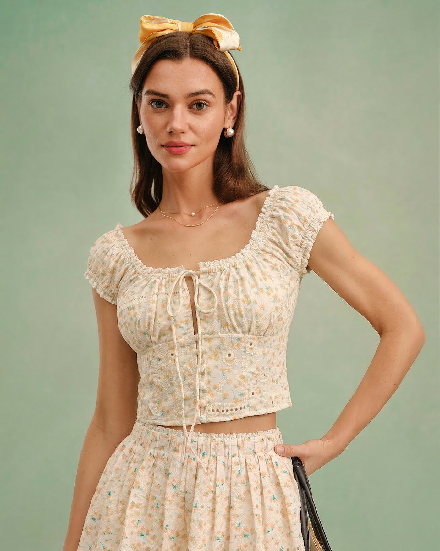 Floral Yellow Square Neck Top