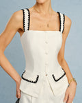 Beige Square Neck Cami Top with Contrasting Details