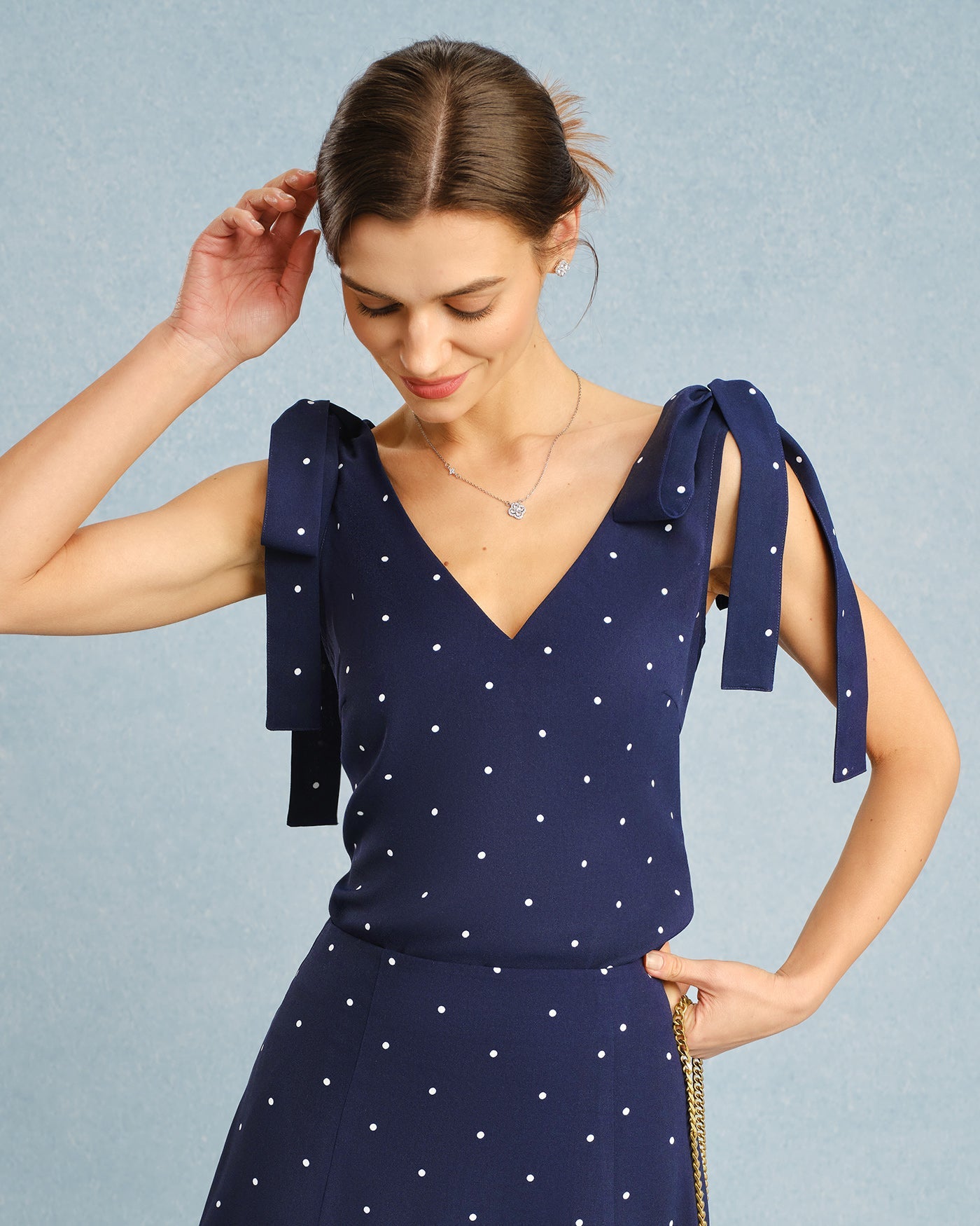 Navy Polka Dot V-Neck Cami Top