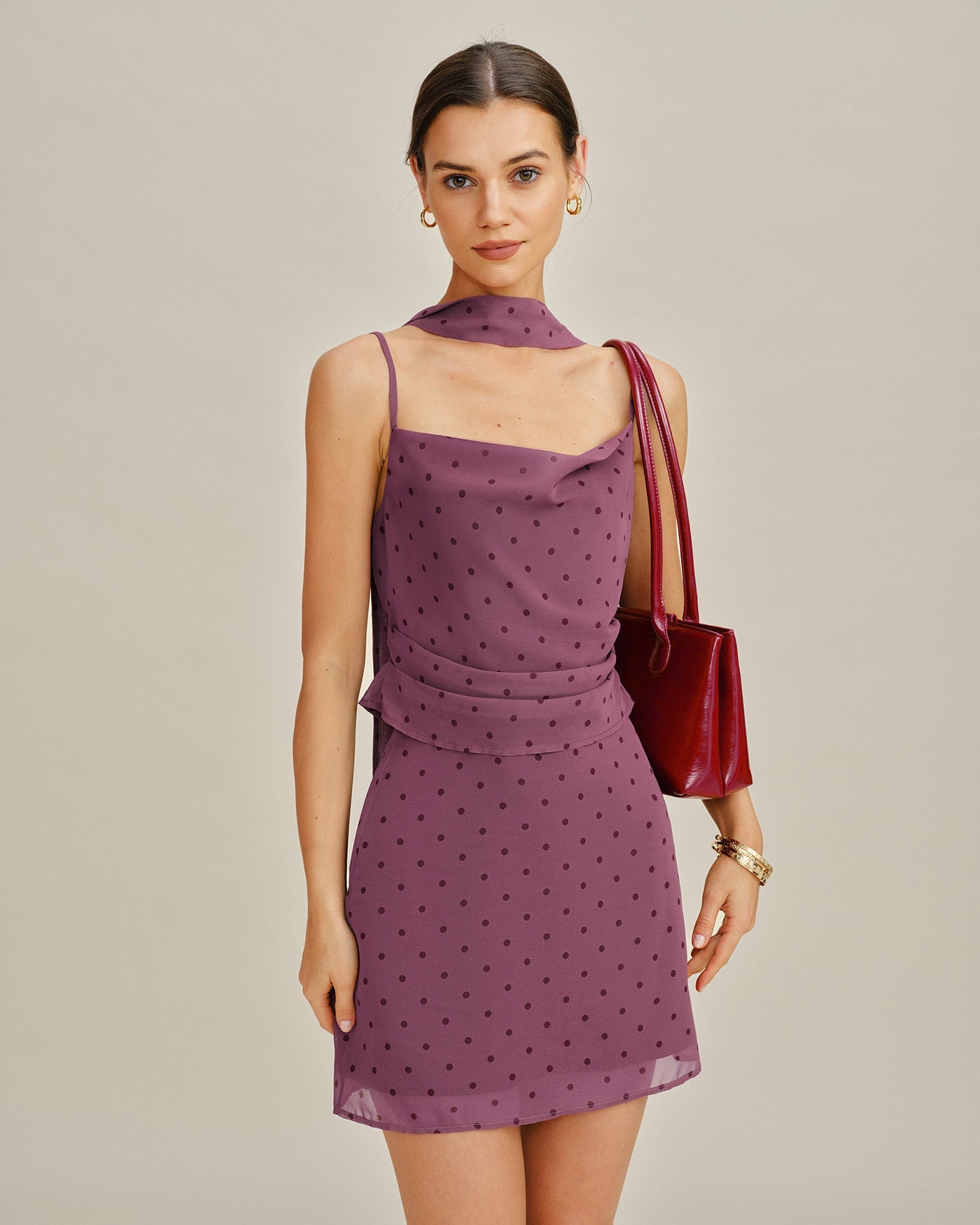 Chiffon Cami Top with Purple Polka Dots