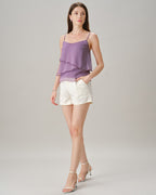 V-Neck Ruffled Chiffon Cami in Purple