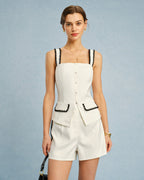 Beige Square Neck Cami Top with Contrasting Details