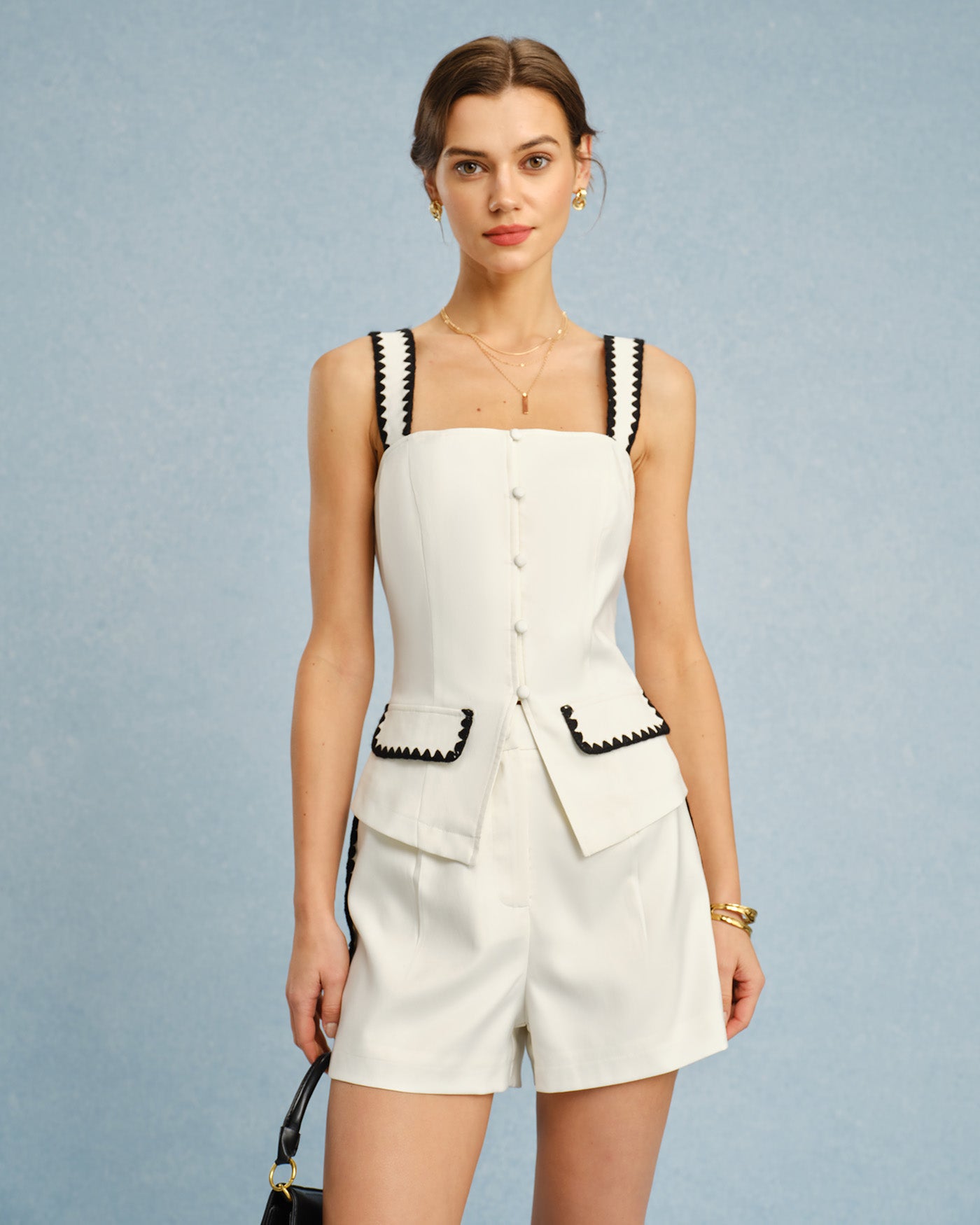 Beige Square Neck Cami Top with Contrasting Details