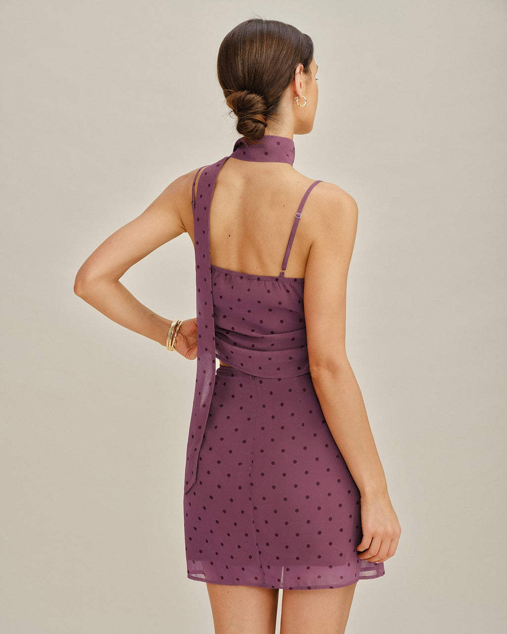 Chiffon Cami Top with Purple Polka Dots