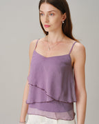 V-Neck Ruffled Chiffon Cami in Purple
