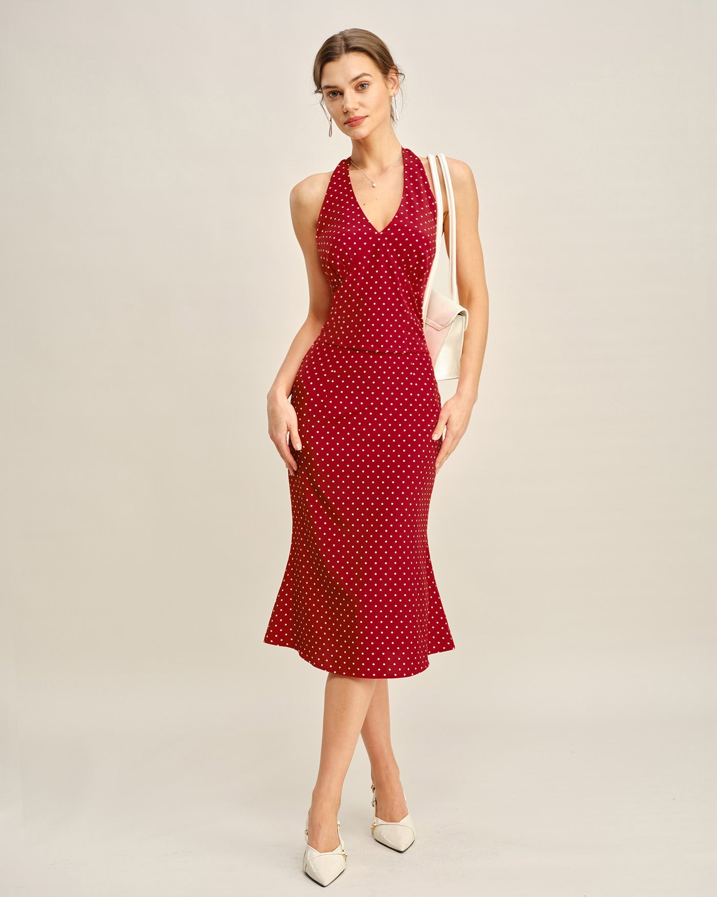 Red Polka Dot Halter Neck Cami