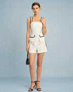 Beige Square Neck Cami Top with Contrasting Details