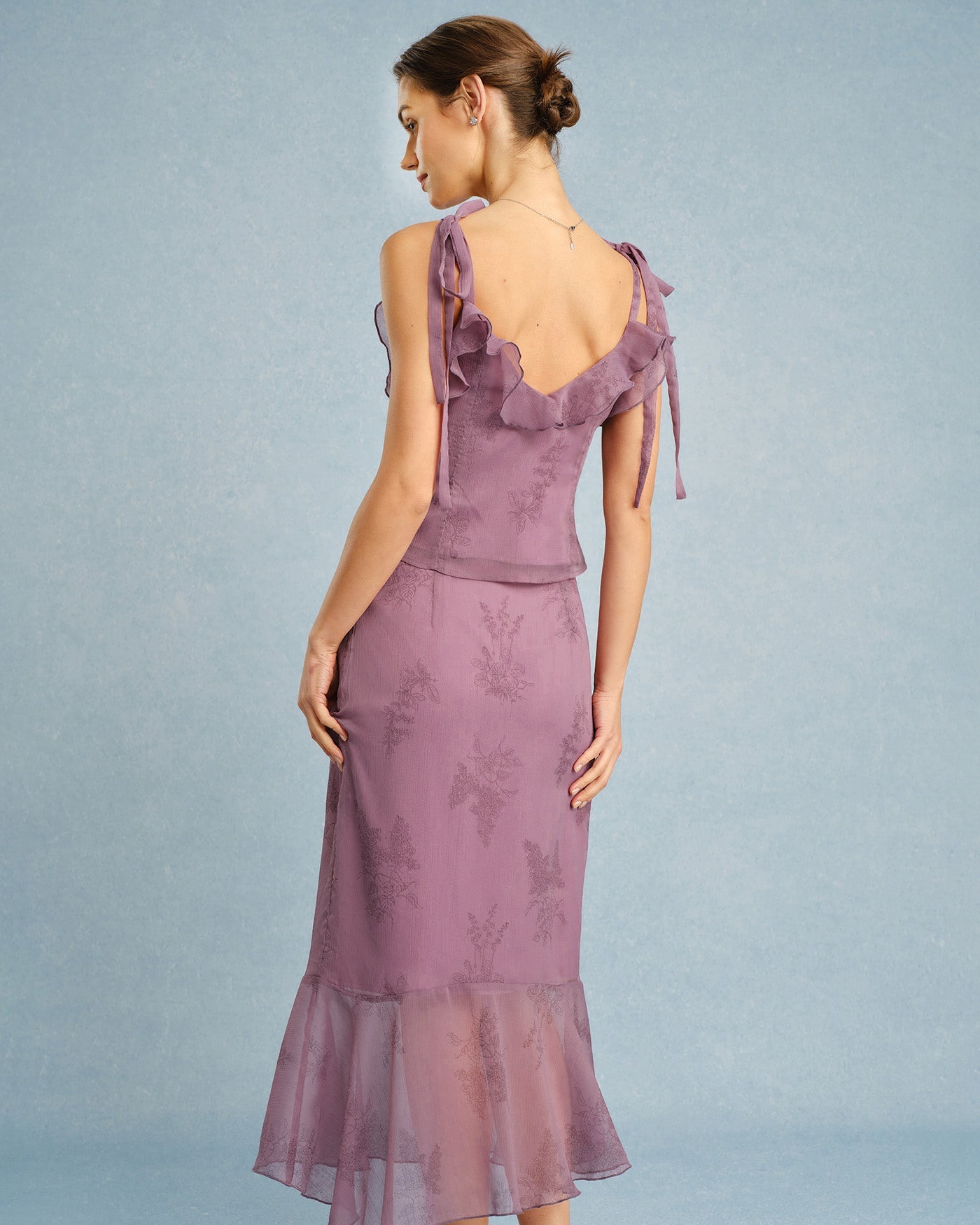 Floral Ruffle Camisole in Purple with V-Neck