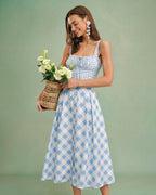 Plaid Cami Top with Blue X Cross Tie