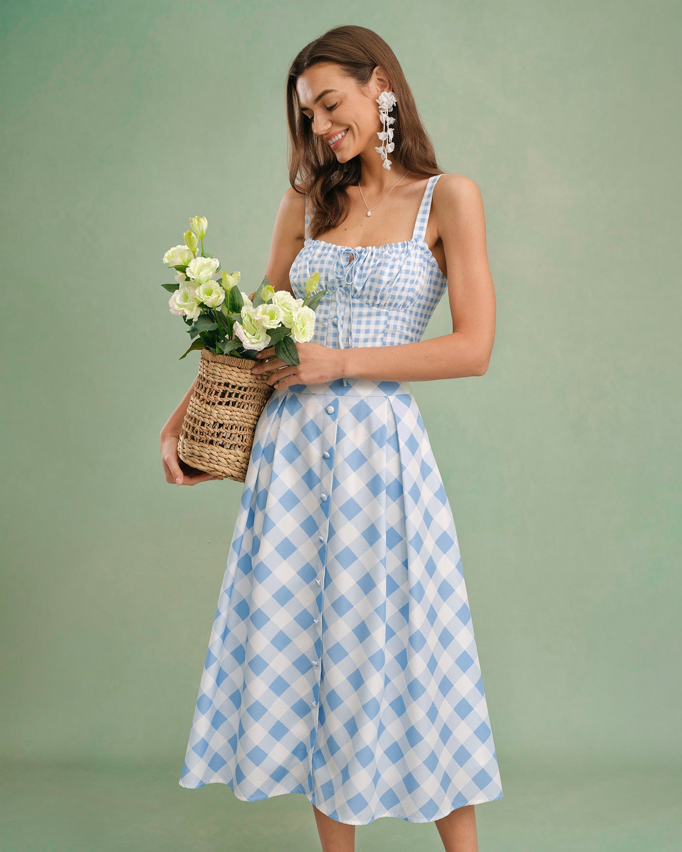 Plaid Cami Top with Blue X Cross Tie
