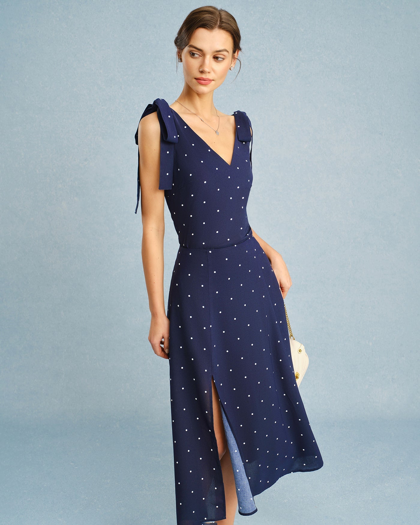 Navy Polka Dot V-Neck Cami Top