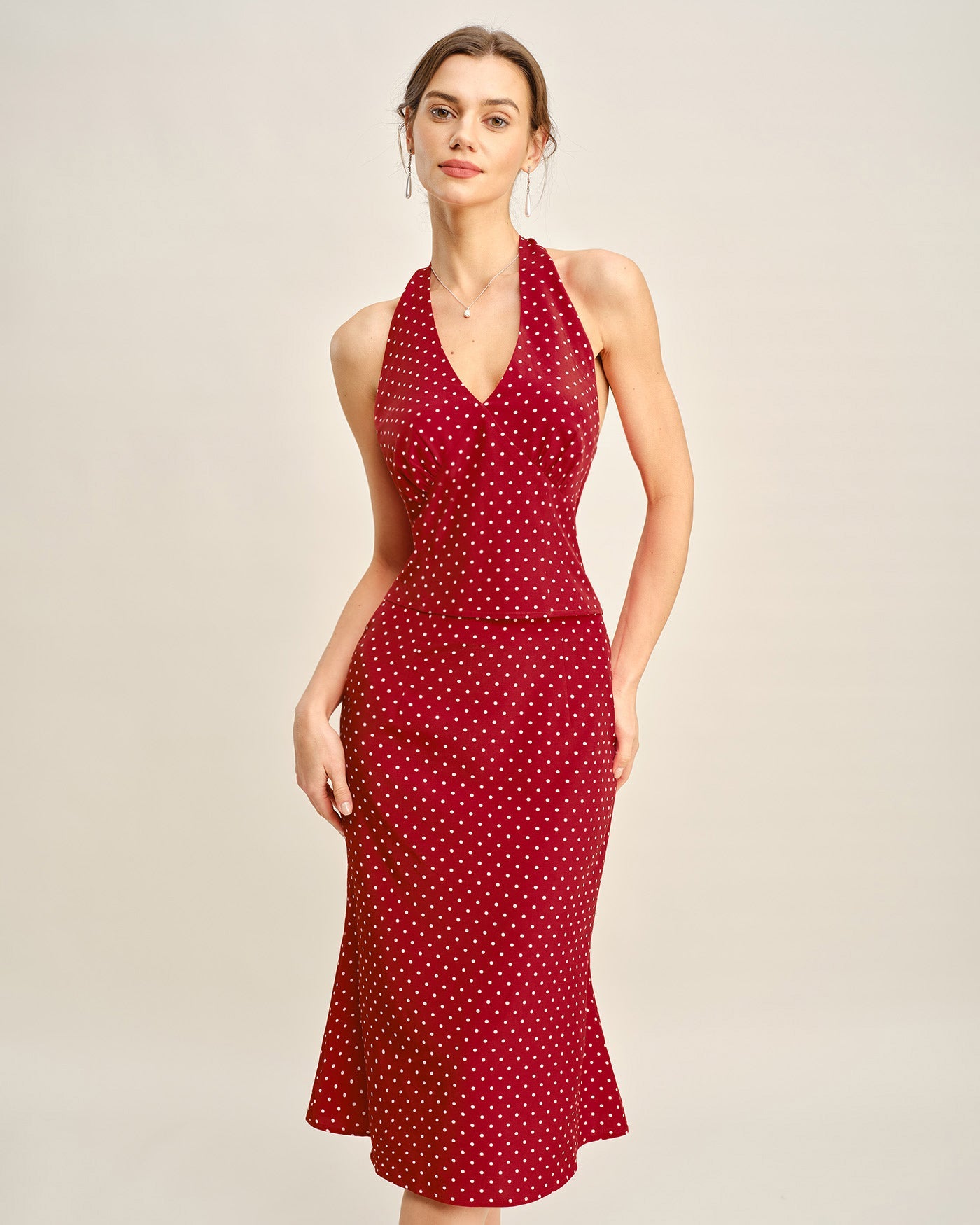 Red Polka Dot Halter Neck Cami