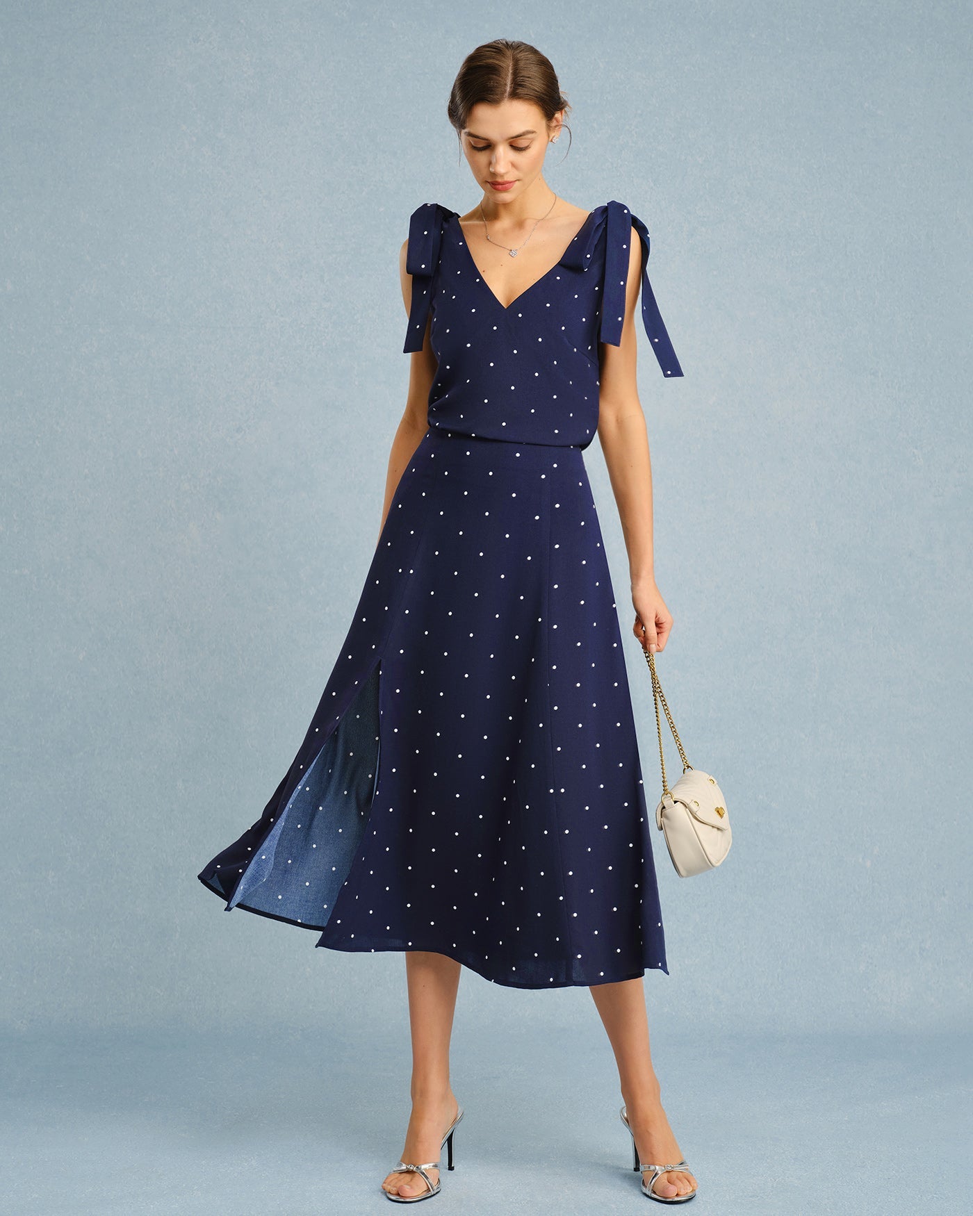 Navy Polka Dot V-Neck Cami Top