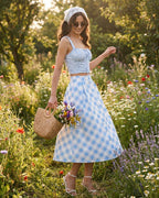 Plaid Cami Top with Blue X Cross Tie