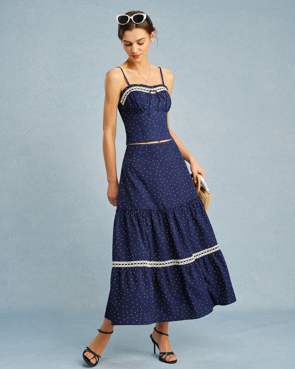 Navy Polka Dot Bow Tie Camisole