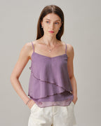 V-Neck Ruffled Chiffon Cami in Purple