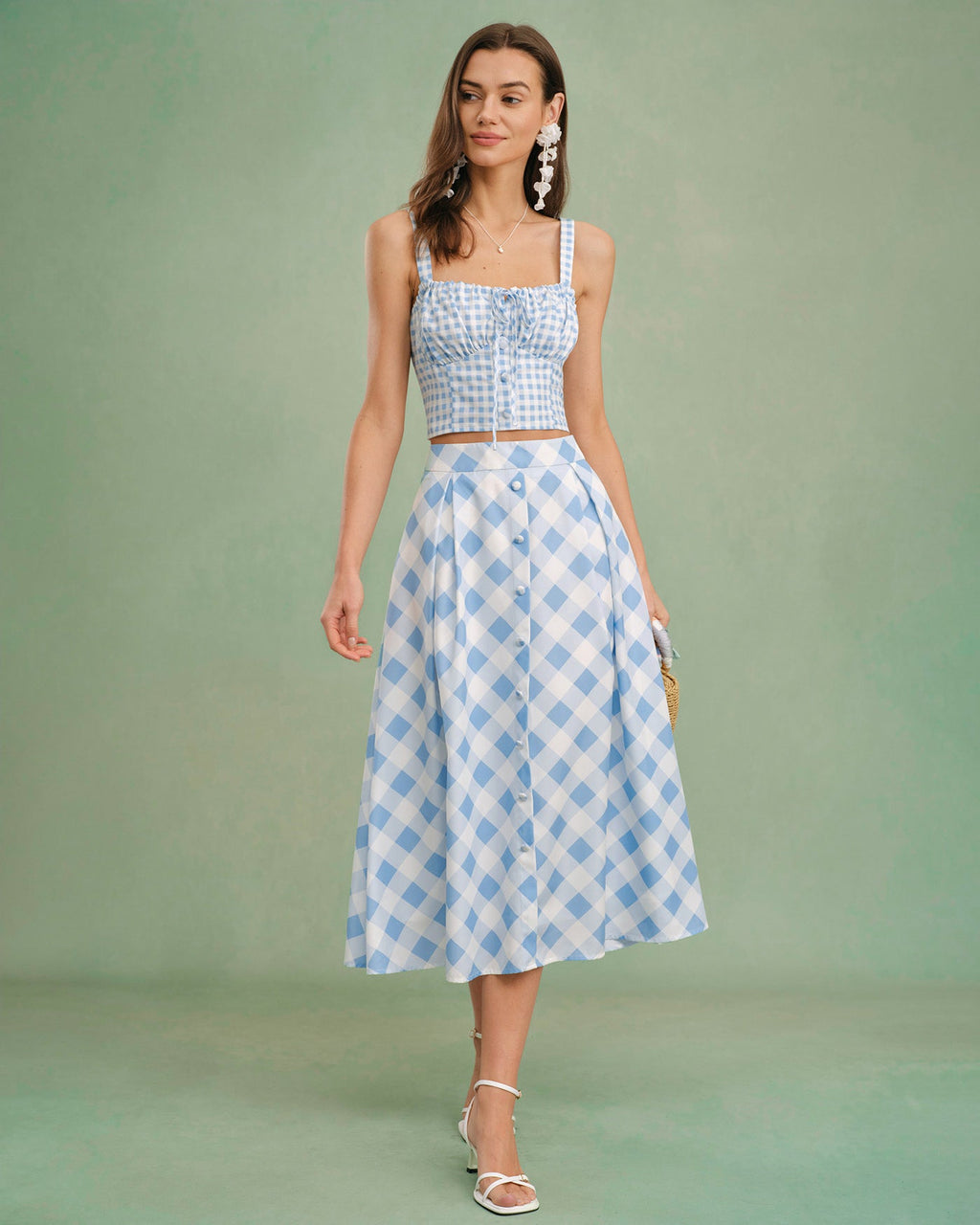 Plaid Cami Top with Blue X Cross Tie