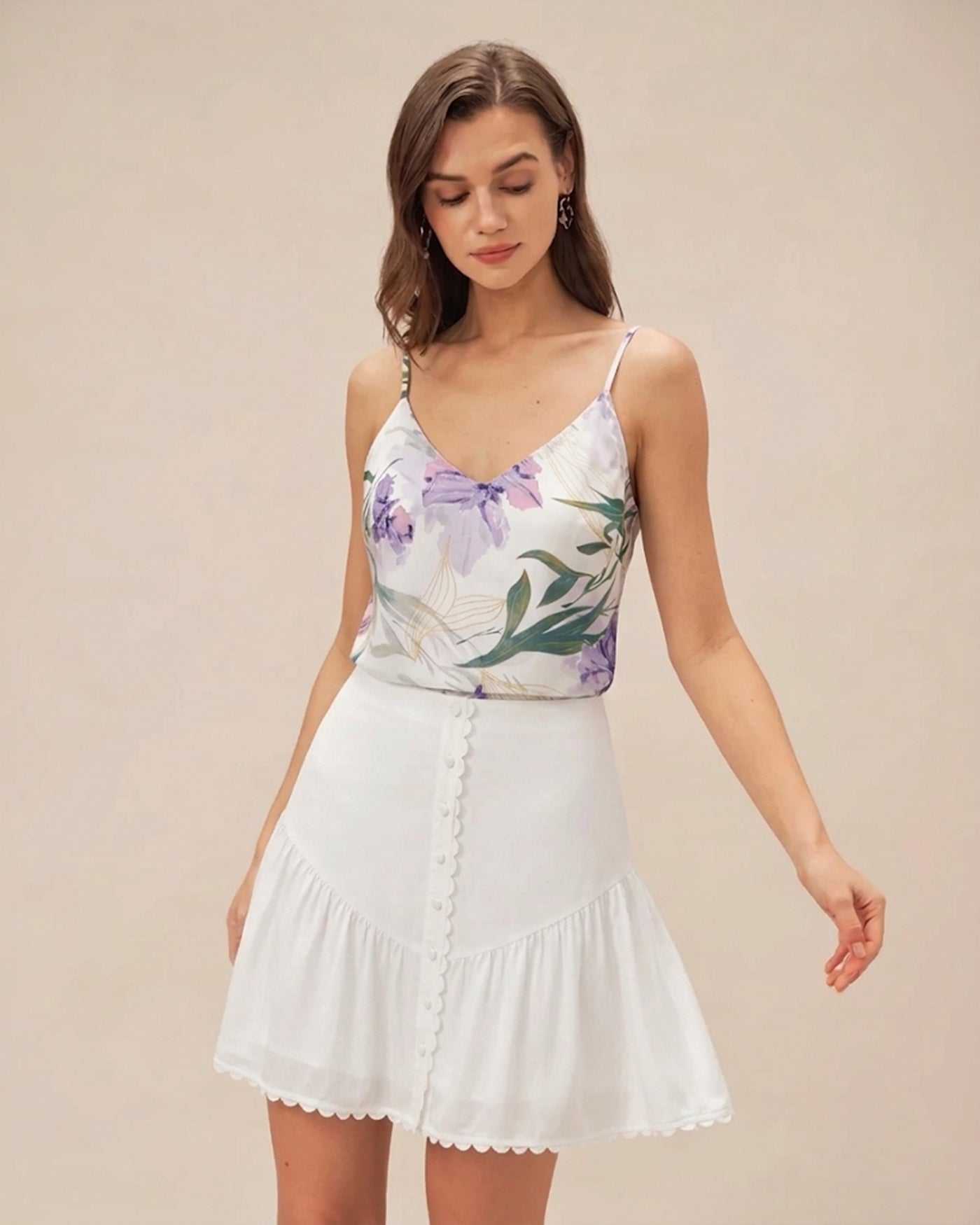 Backless Camisole with Green Floral Print