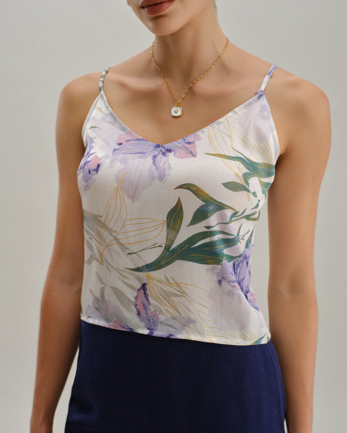 Backless Camisole with Green Floral Print