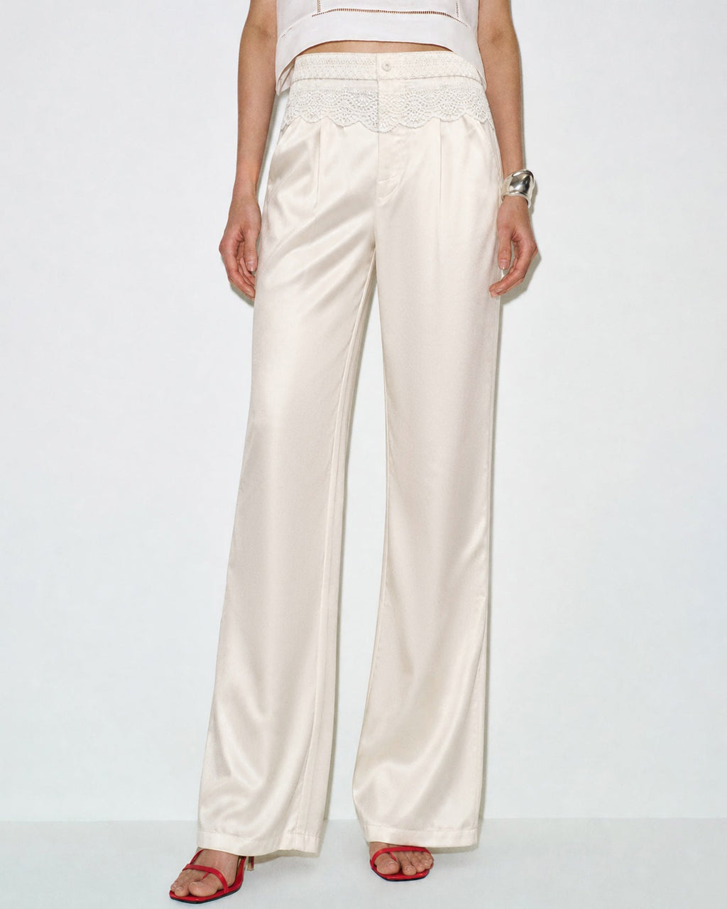 Apricot Elastic Waist Pants with Pockets