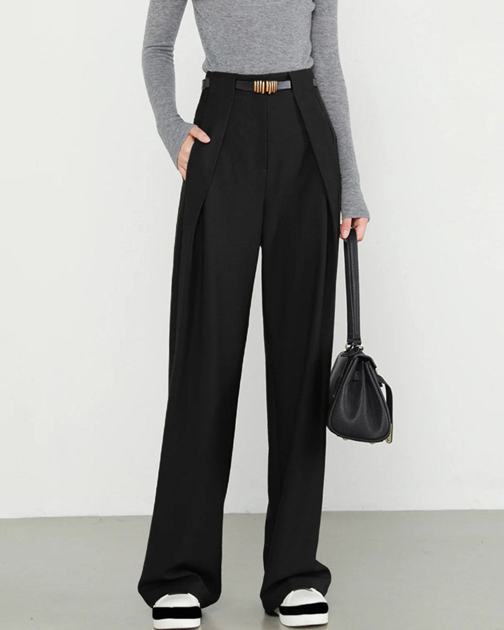 Straight-Leg Black Natural High-Waist Trousers