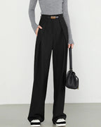 Straight-Leg Black Natural High-Waist Trousers