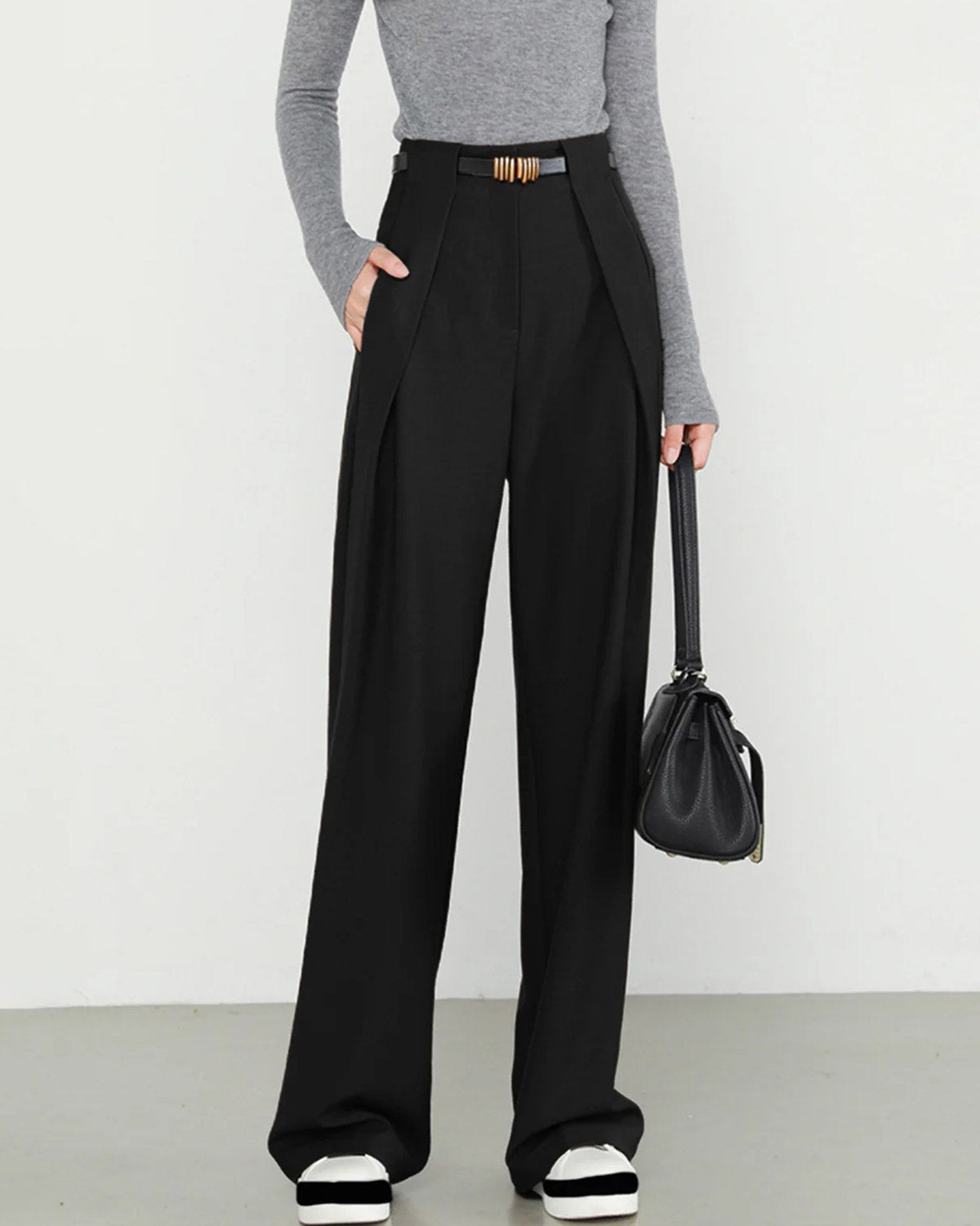 Straight-Leg Black Natural High-Waist Trousers