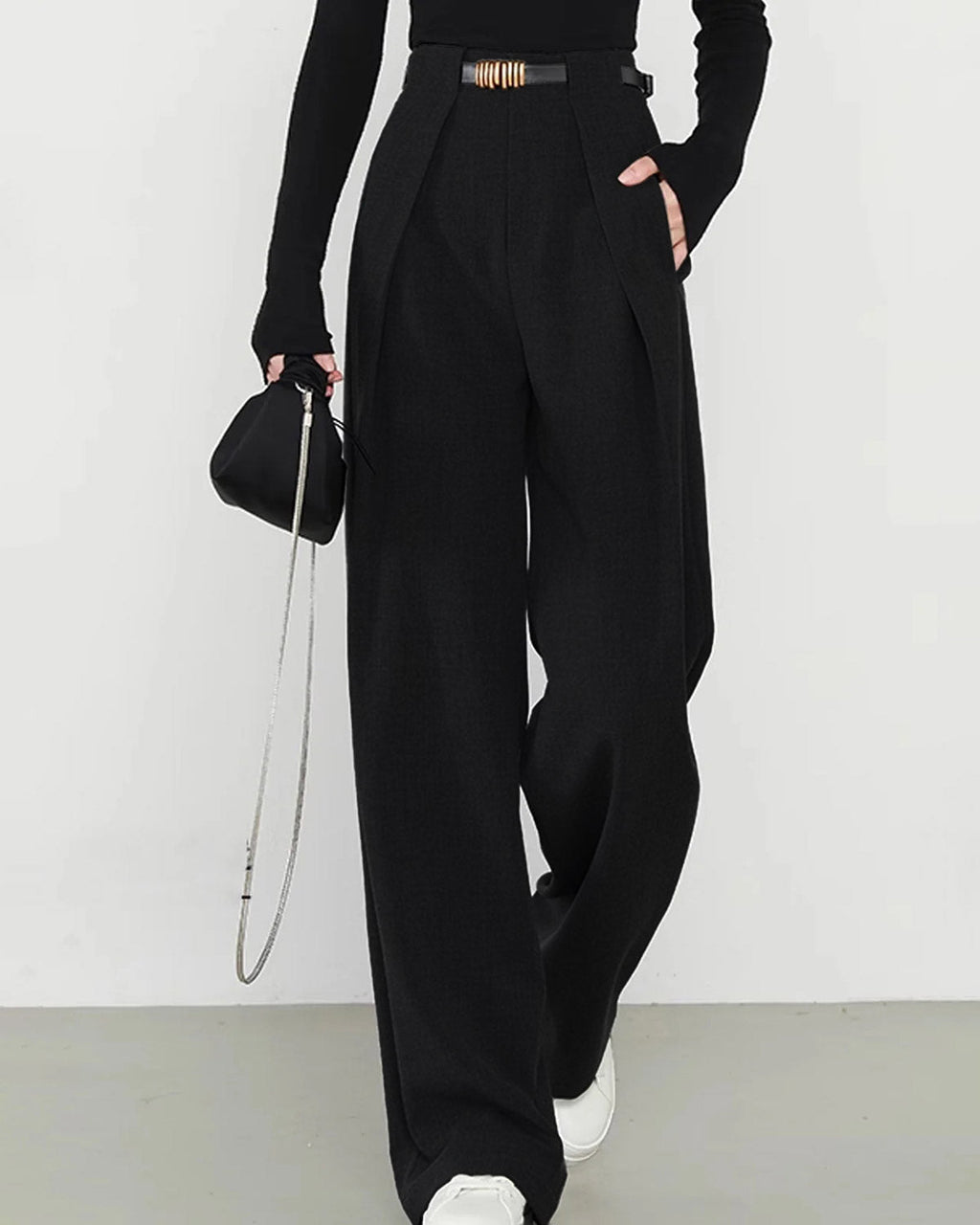 Straight-Leg Black Natural High-Waist Trousers