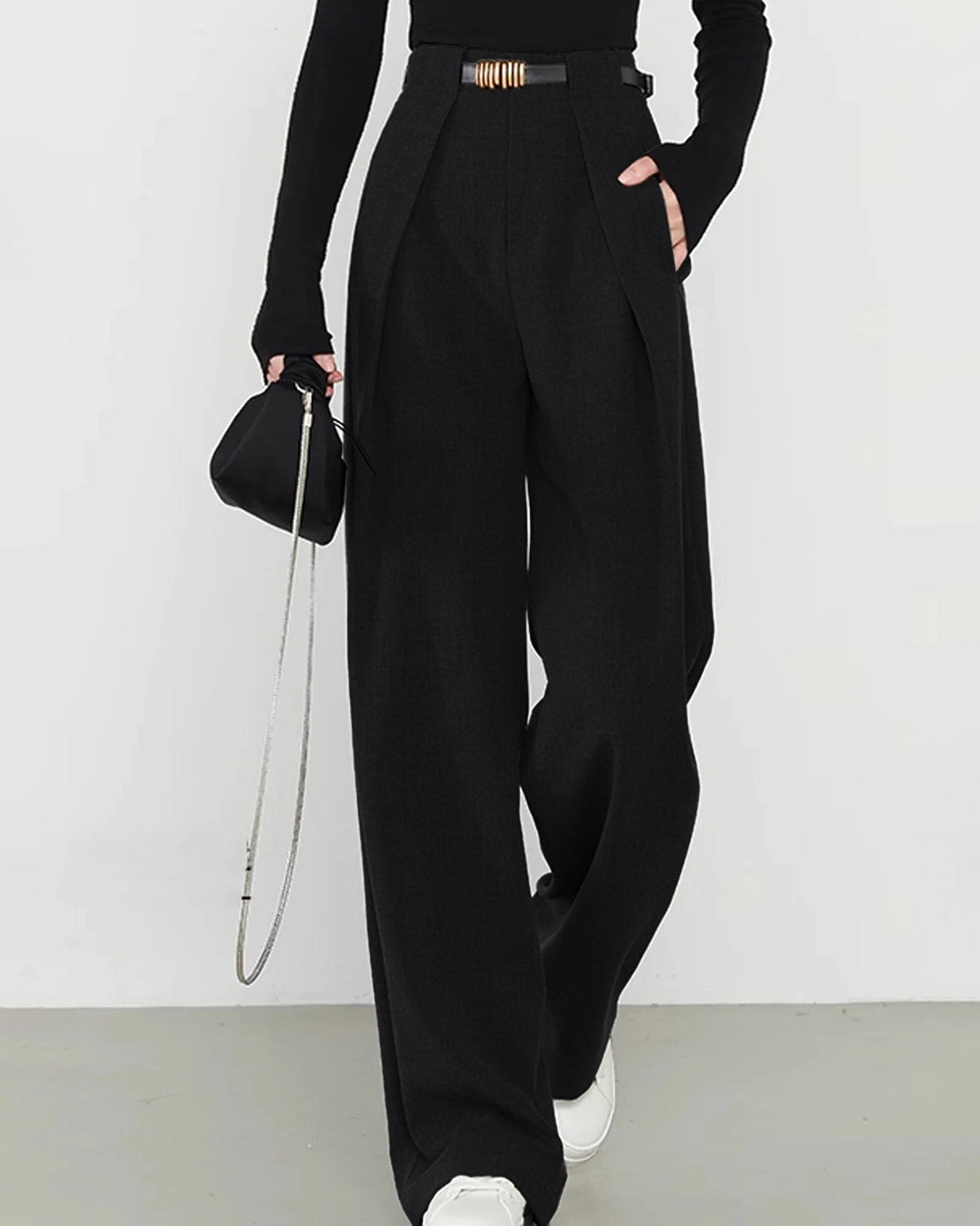 Straight-Leg Black Natural High-Waist Trousers