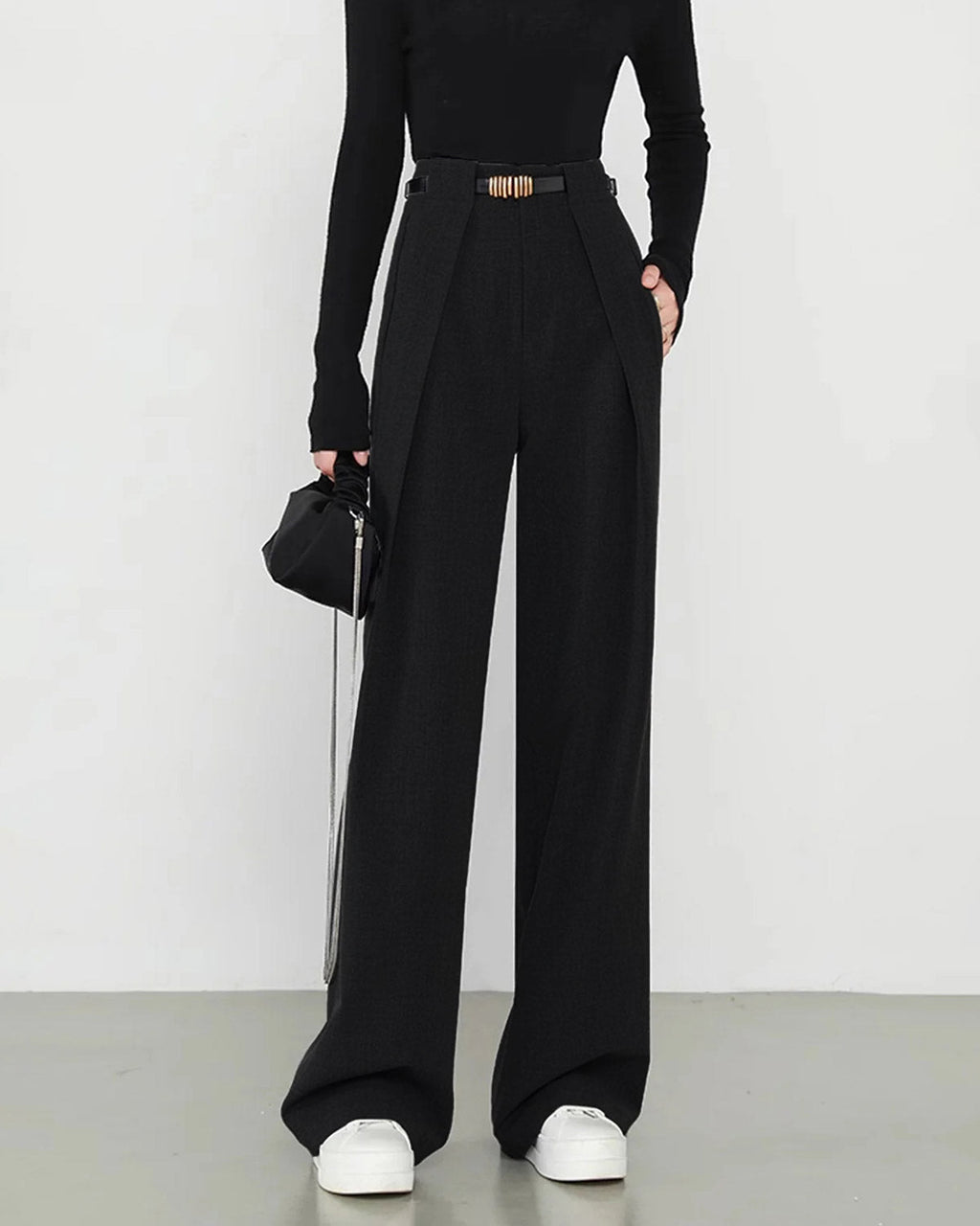 Straight-Leg Black Natural High-Waist Trousers