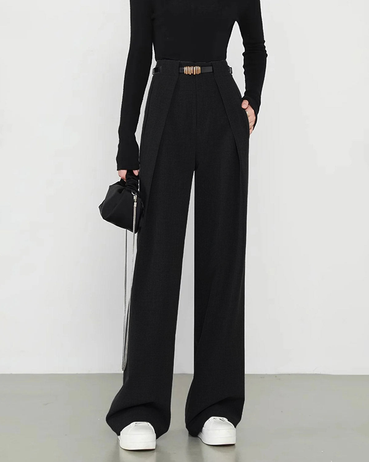 Straight-Leg Black Natural High-Waist Trousers