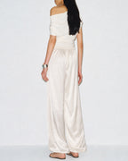 Apricot Elastic Waist Pants with Pockets