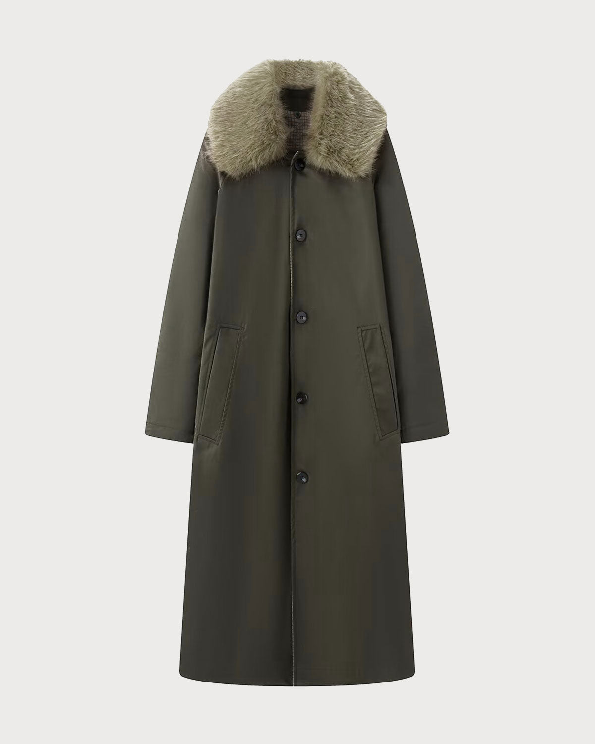 Reversible Long Coat with Brown Fur Collar
