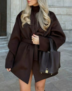 Coffee-Colored Belted Shawl Coat