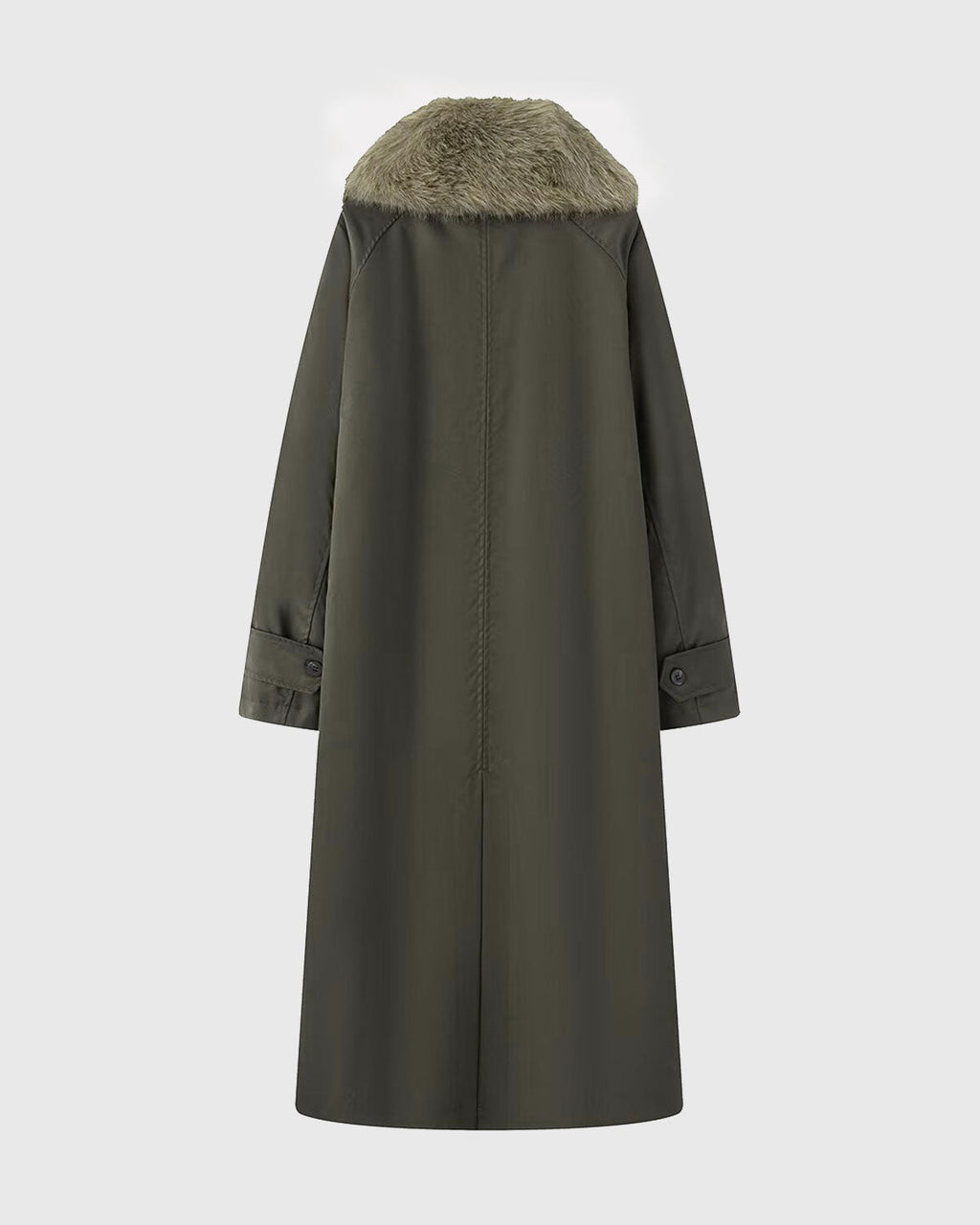 Reversible Long Coat with Brown Fur Collar