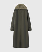 Reversible Long Coat with Brown Fur Collar